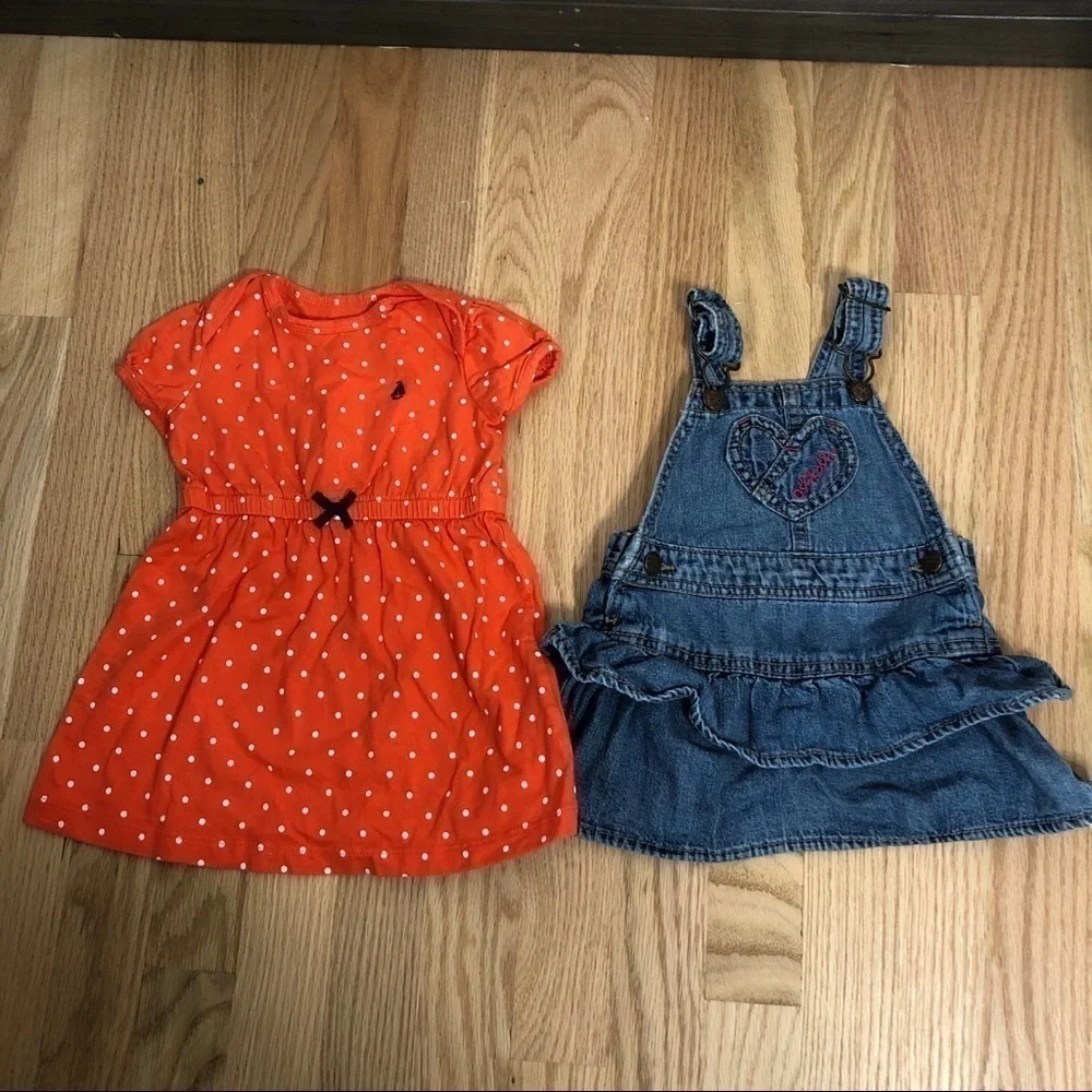 12 Month Dress Bundle Denim Overall Orange OshKosh Girls Polka Dot